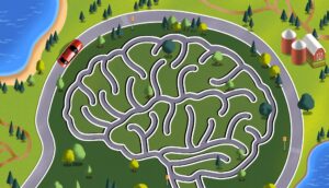 Car Driving Along A Road In The Image Of A Brain